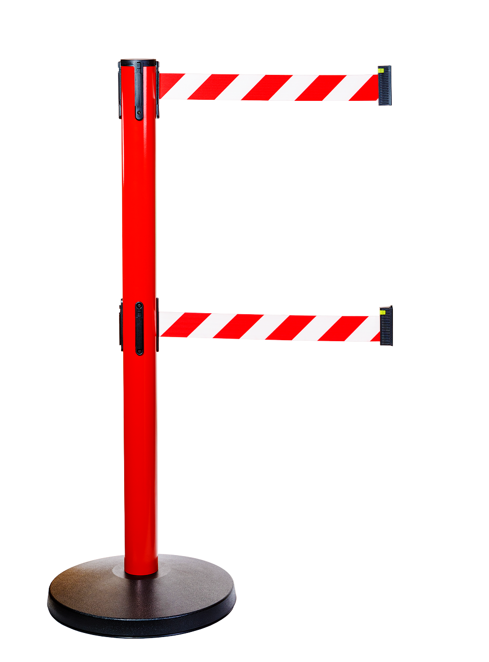 Индустриальная красная стойка BarrierBelt® 511R с двумя сигнальными лентами 