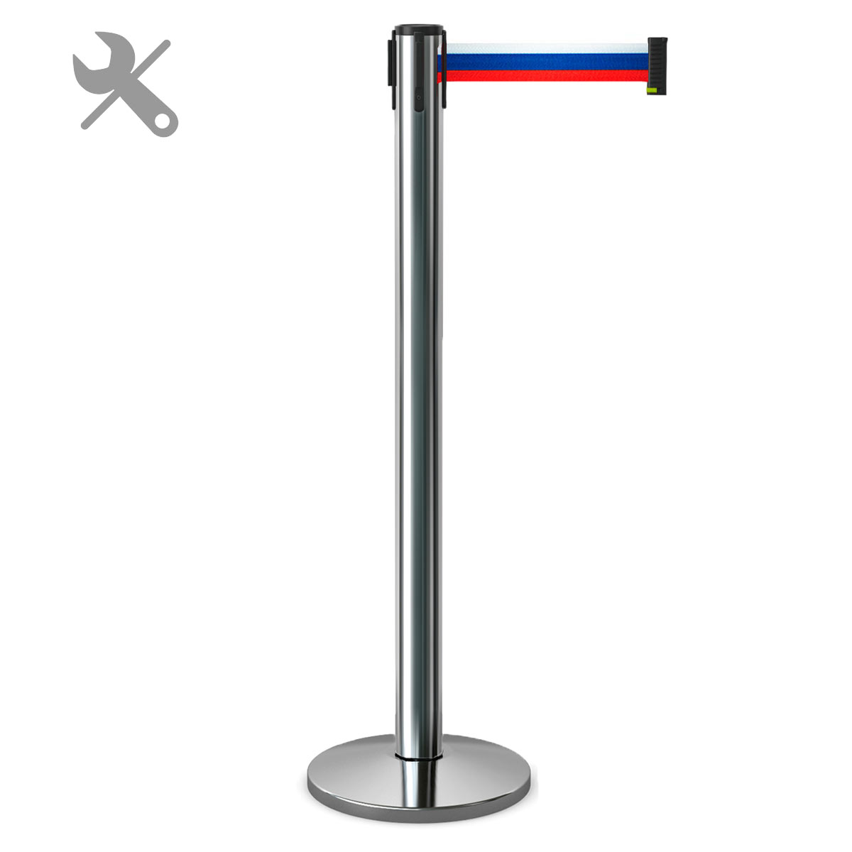 Стойка ограждения с вытяжной лентой 3 метра Российский триколор BarrierBelt®️ 81 Professional