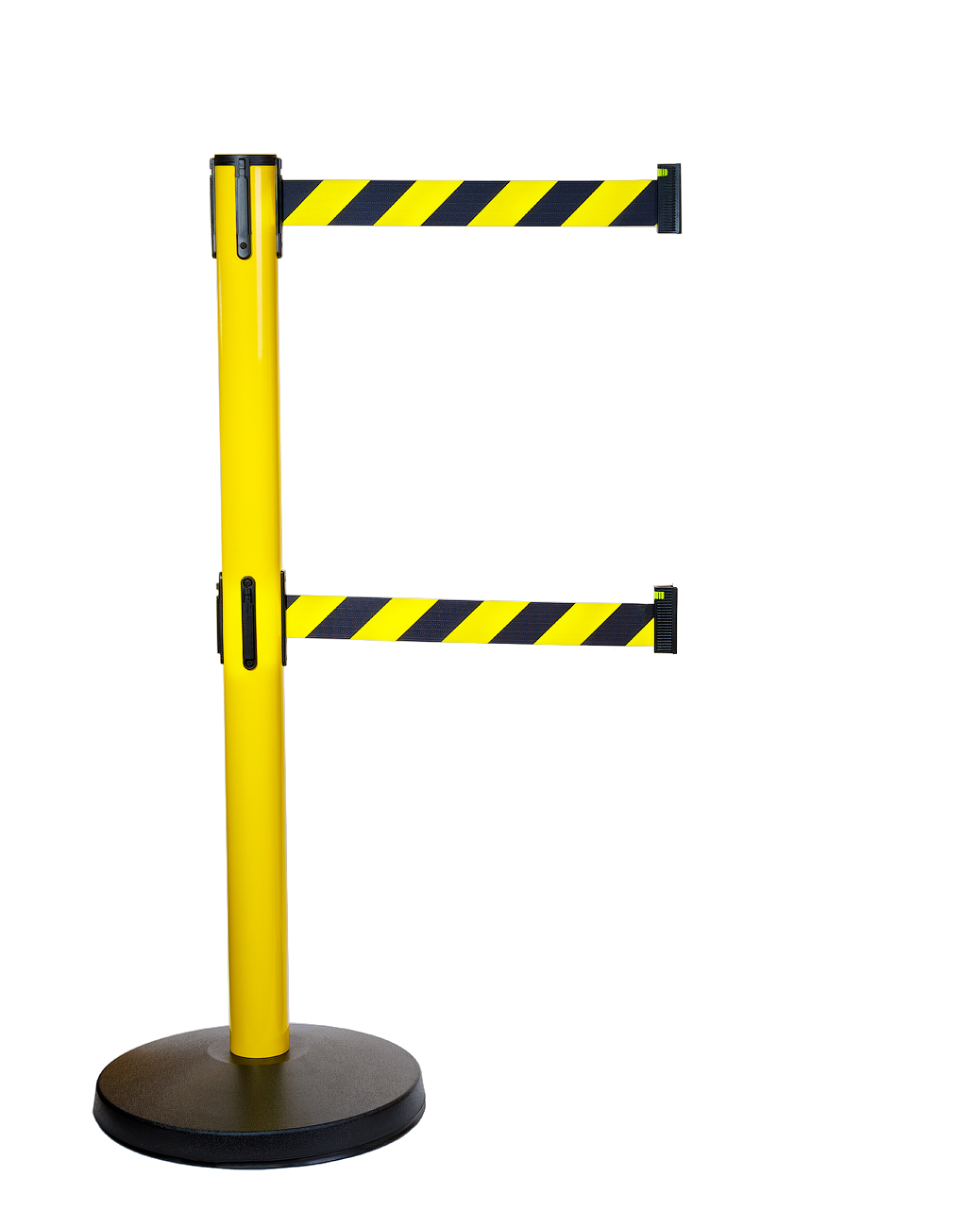 Индустриальная стойка BarrierBelt® 511Y Желтая с двумя сигнальными лентами
