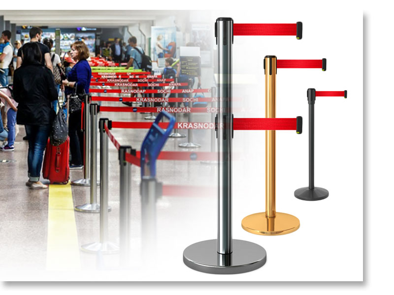 Применение столбиков ограждения с вытяжной лентой BarrierBelt в аэропорту.